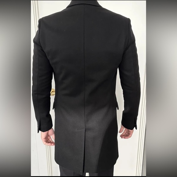 SOLD - The Kooples black wool overcoat with leather accent. - Picture 3 of 5